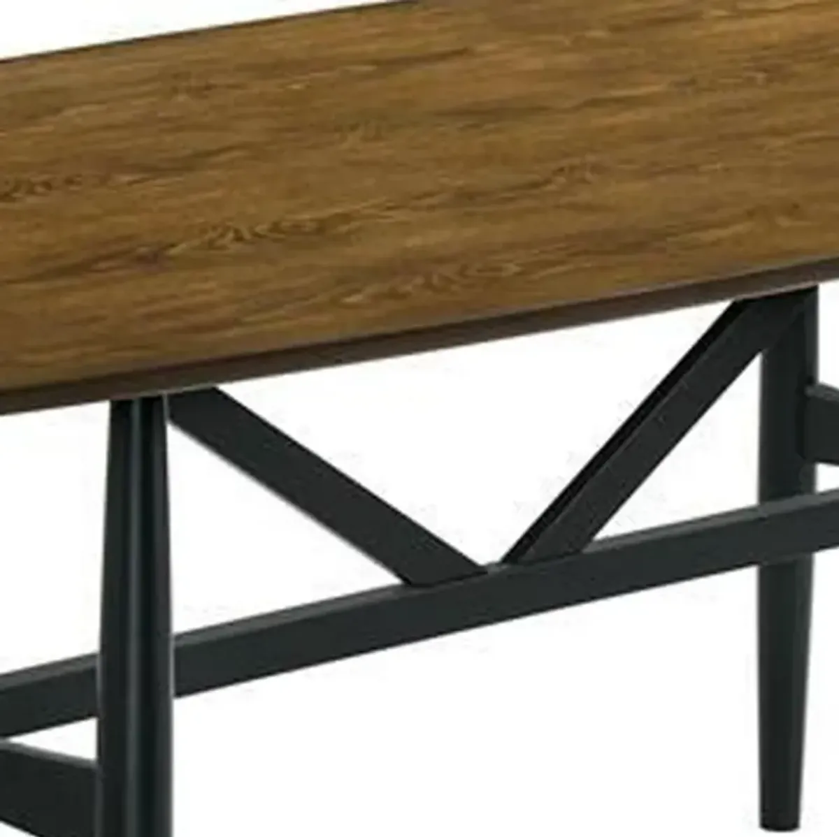 Riera 72 Inch Two Tone Dining Table, Brown Plank Top, Black Trestle Base  - Benzara