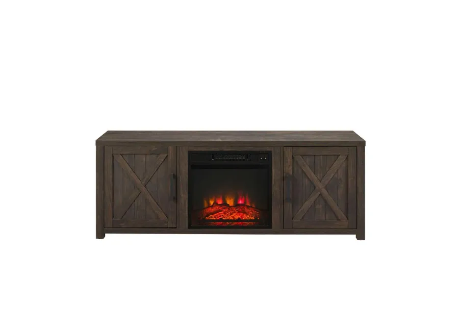 Gordon 58" Low Profile Tv Stand W/Fireplace Dark Walnut