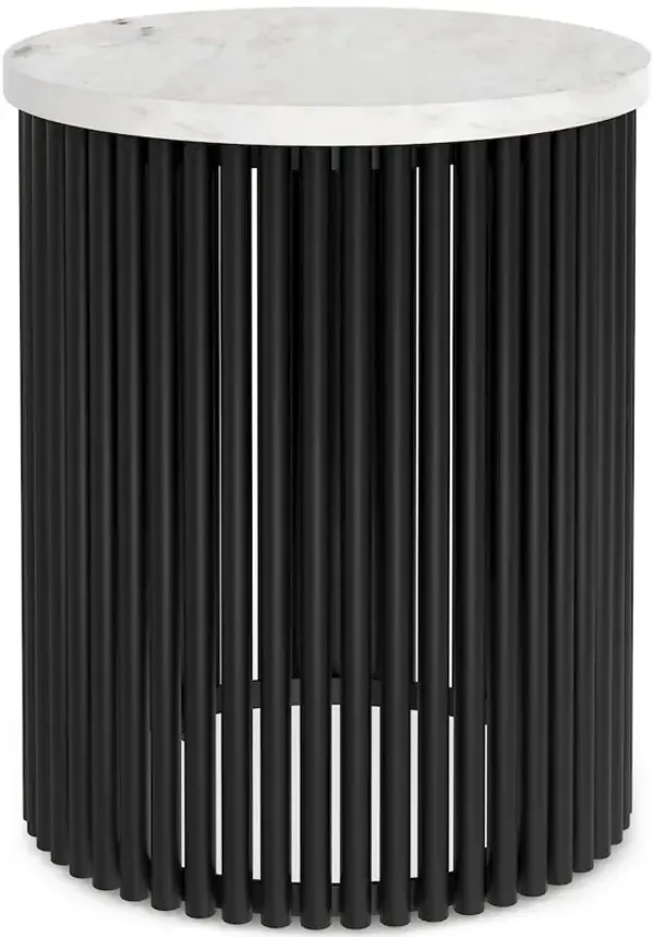Simpli Home Demy Metal Accent Table In White Marble / Black