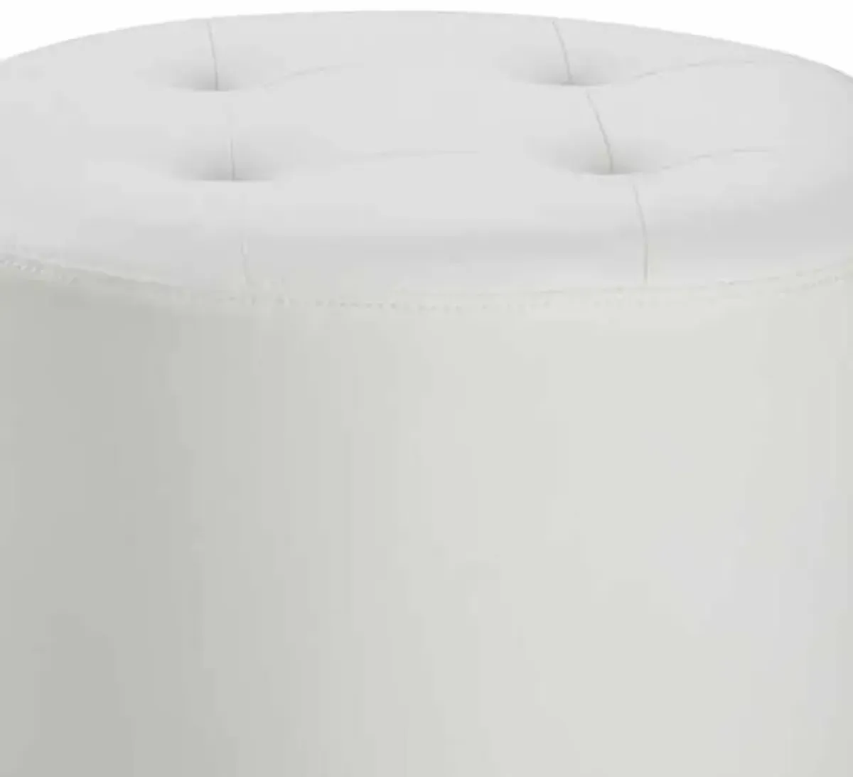 18 Inch Round Swivel Ottoman, Vegan Faux Leather, Tufted Seat, White, Chrome-Benzara