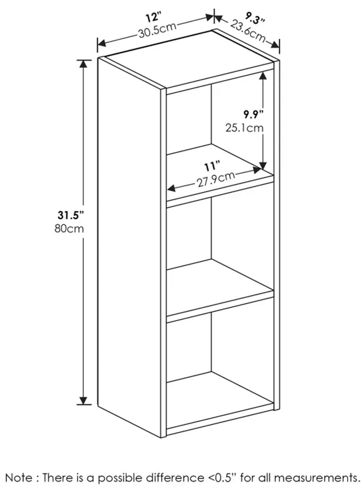 Furinno Pasir 3-Tier No Tool Assembly Open Shelf Bookcase, Blackwood