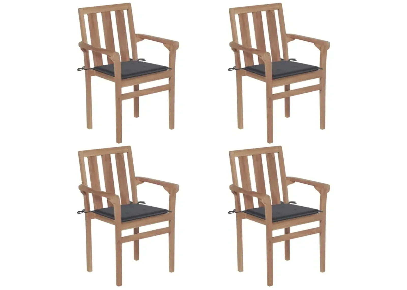 vidaXL Stackable Garden Chairs with Cushions 4 pcs Solid Teak Wood