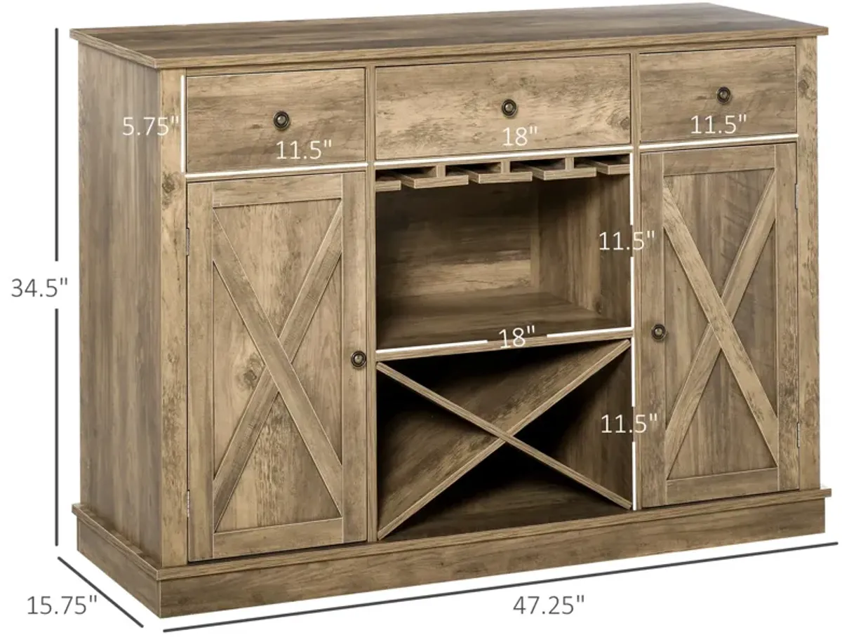 Rustic Oak Storage: Farmhouse Buffet with Wine Rack and Drawers