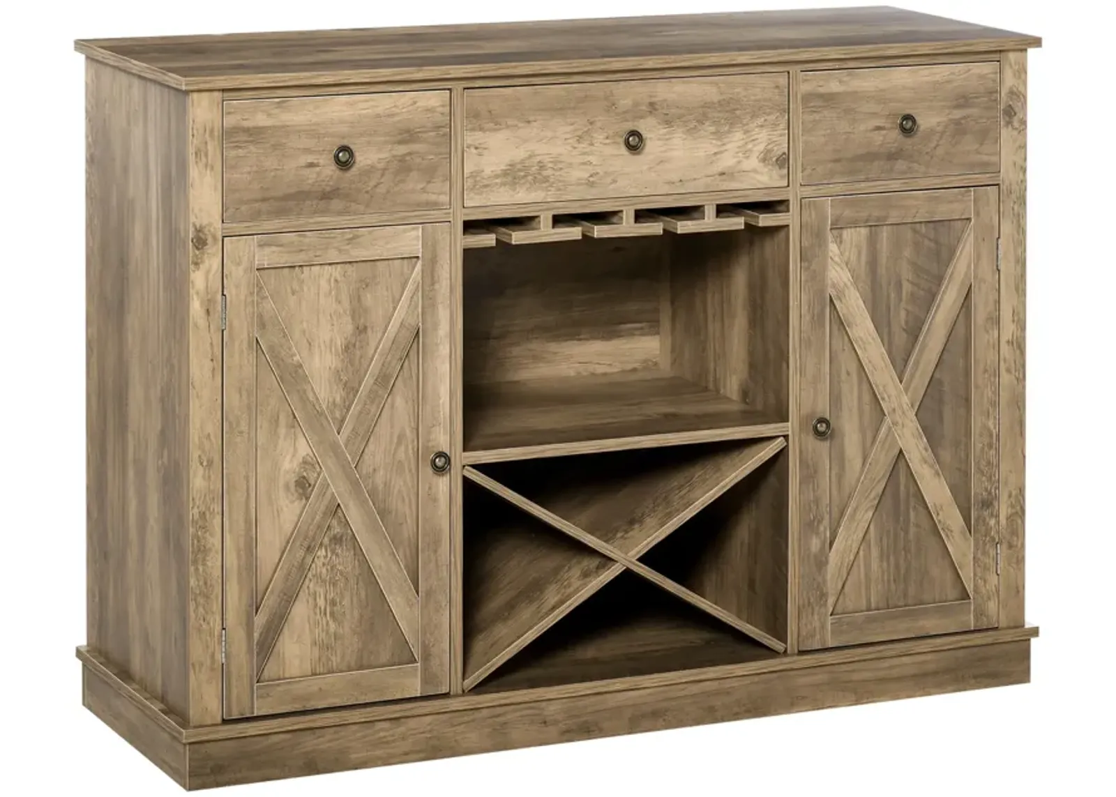 Rustic Oak Storage: Farmhouse Buffet with Wine Rack and Drawers