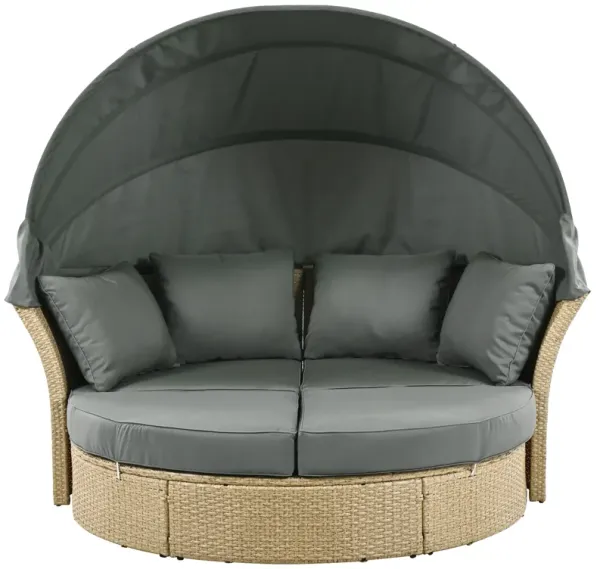 Whisen Outdoor Patio Daybed Wicker Rattan Double Daybed Round Sofa Furniture Set - Beige