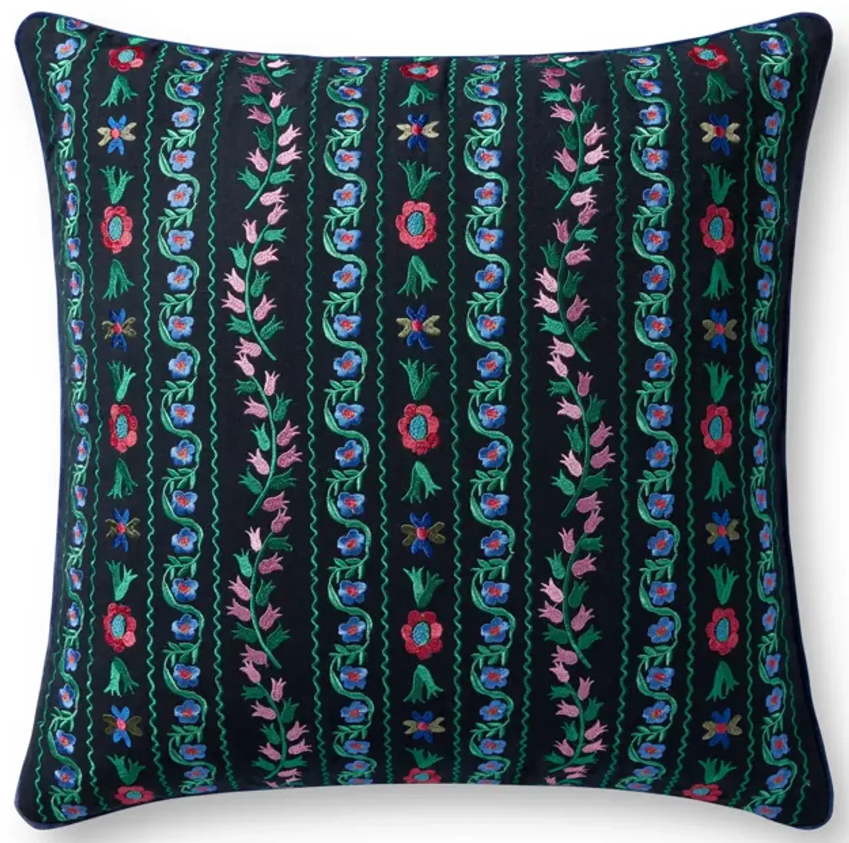 Delphine PRP0066 Navy/Multi 22''x22'' Down Pillow by Rifle Paper Co. × Loloi