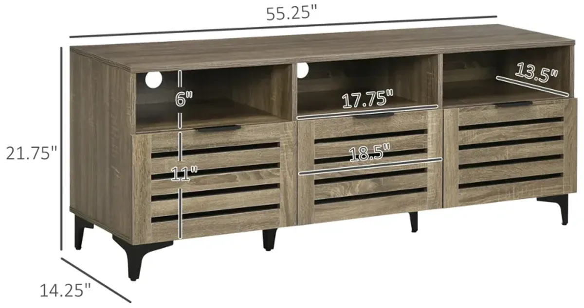 Gray Media Console: TV Stand for 65" TVs with Drawers & Shelves