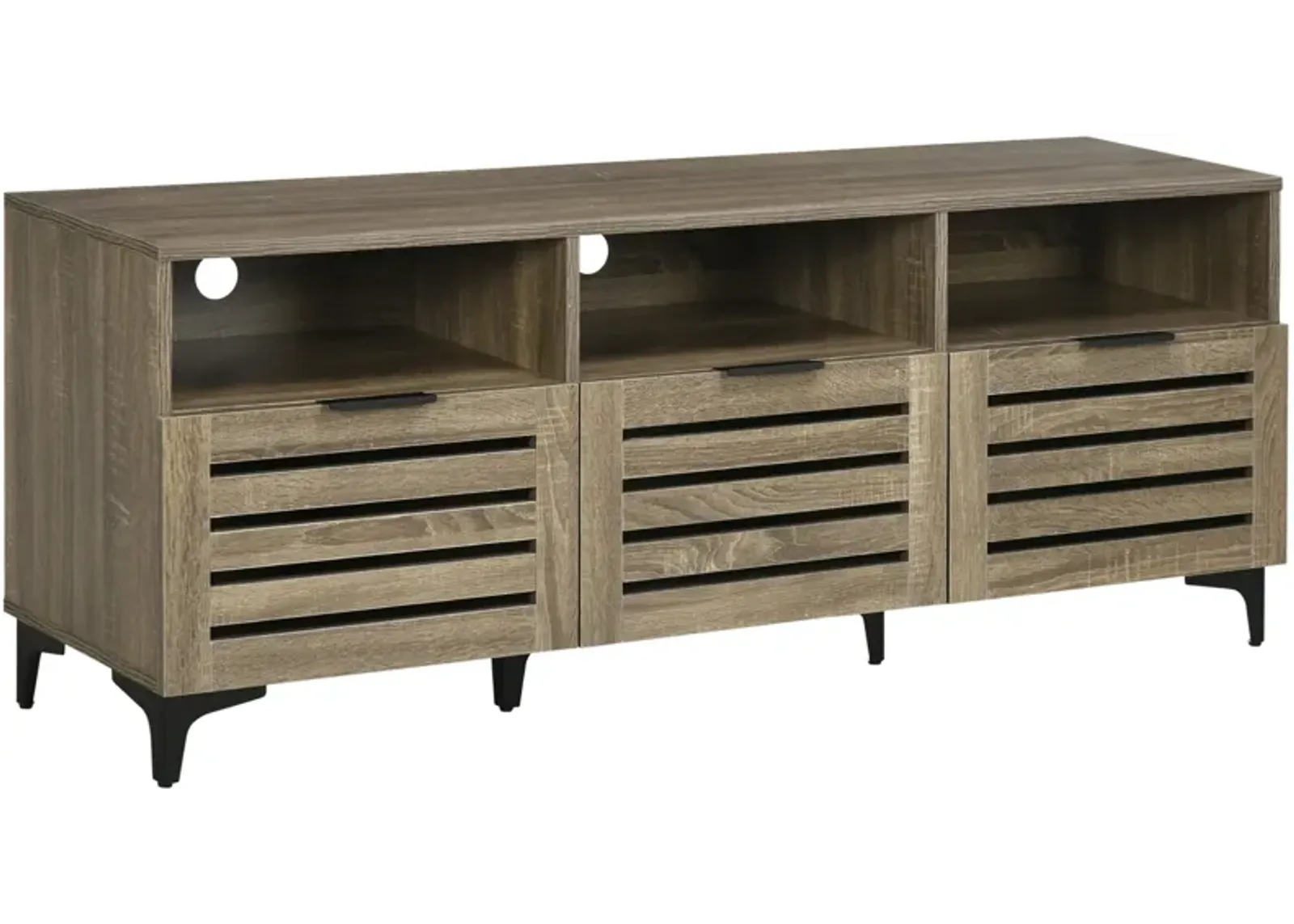 Gray Media Console: TV Stand for 65" TVs with Drawers & Shelves