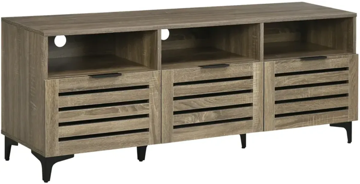 Gray Media Console: TV Stand for 65" TVs with Drawers & Shelves