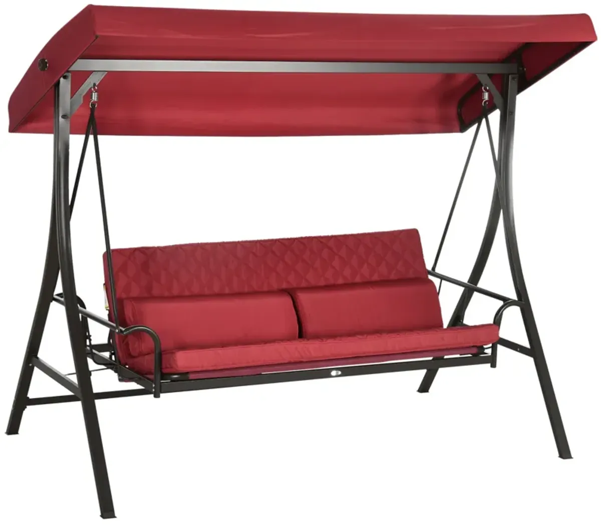 Red Outdoor Lounging: 3-Person Porch Swing Bed with Canopy & Cushions