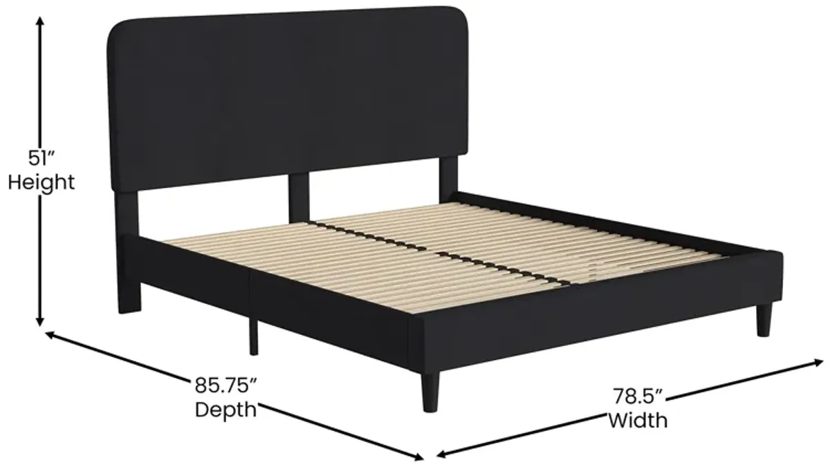 Flash Furniture Addison Platform Bed - Charcoal Fabric Upholstery - King - Headboard with Rounded Edges - Wood Slat Support - No Box Spring or Foundation Needed