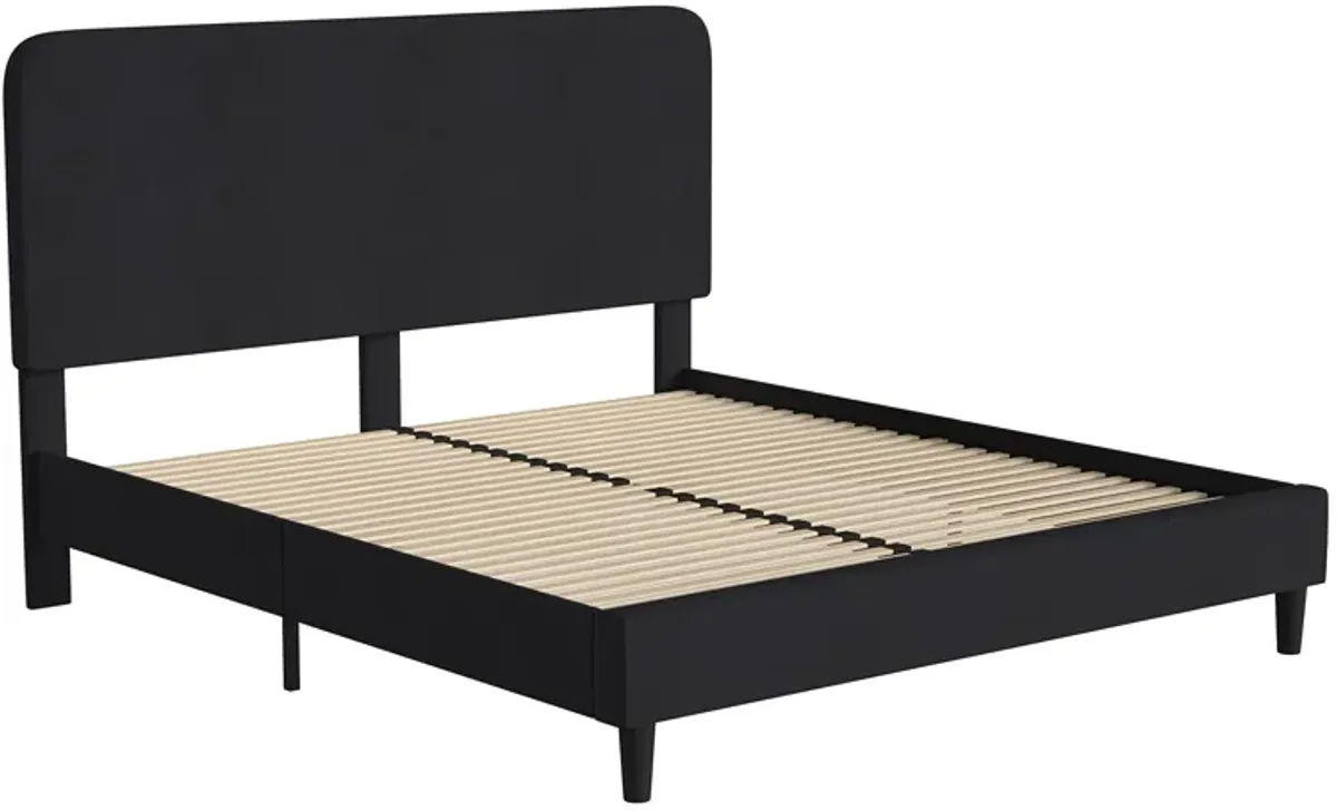 Flash Furniture Addison Platform Bed - Charcoal Fabric Upholstery - King - Headboard with Rounded Edges - Wood Slat Support - No Box Spring or Foundation Needed