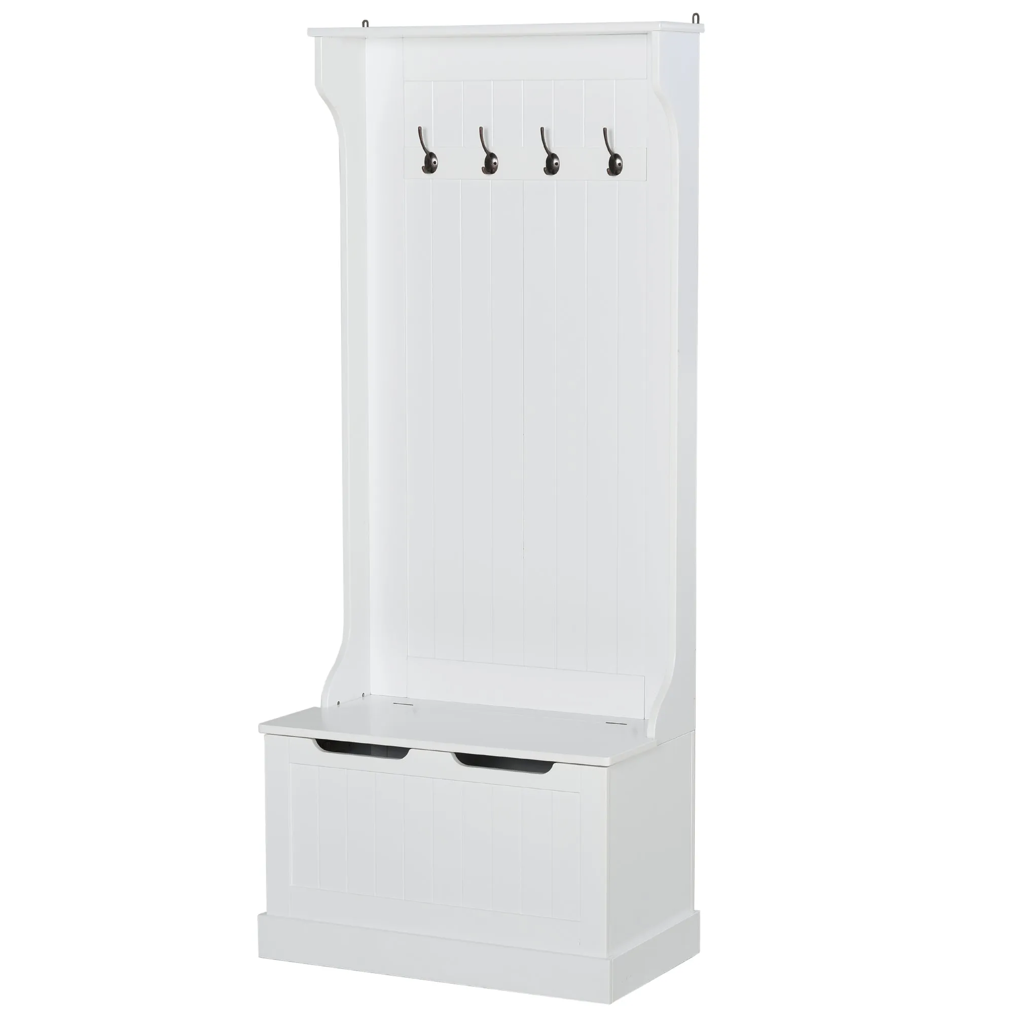 White Entryway Organizer: 3-in-1 Hall Tree with Coat Rack and Bench