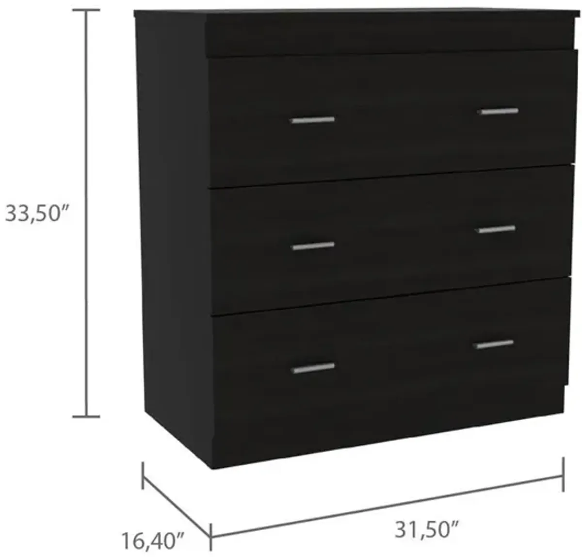 Capri Three Drawer Dresser-Black