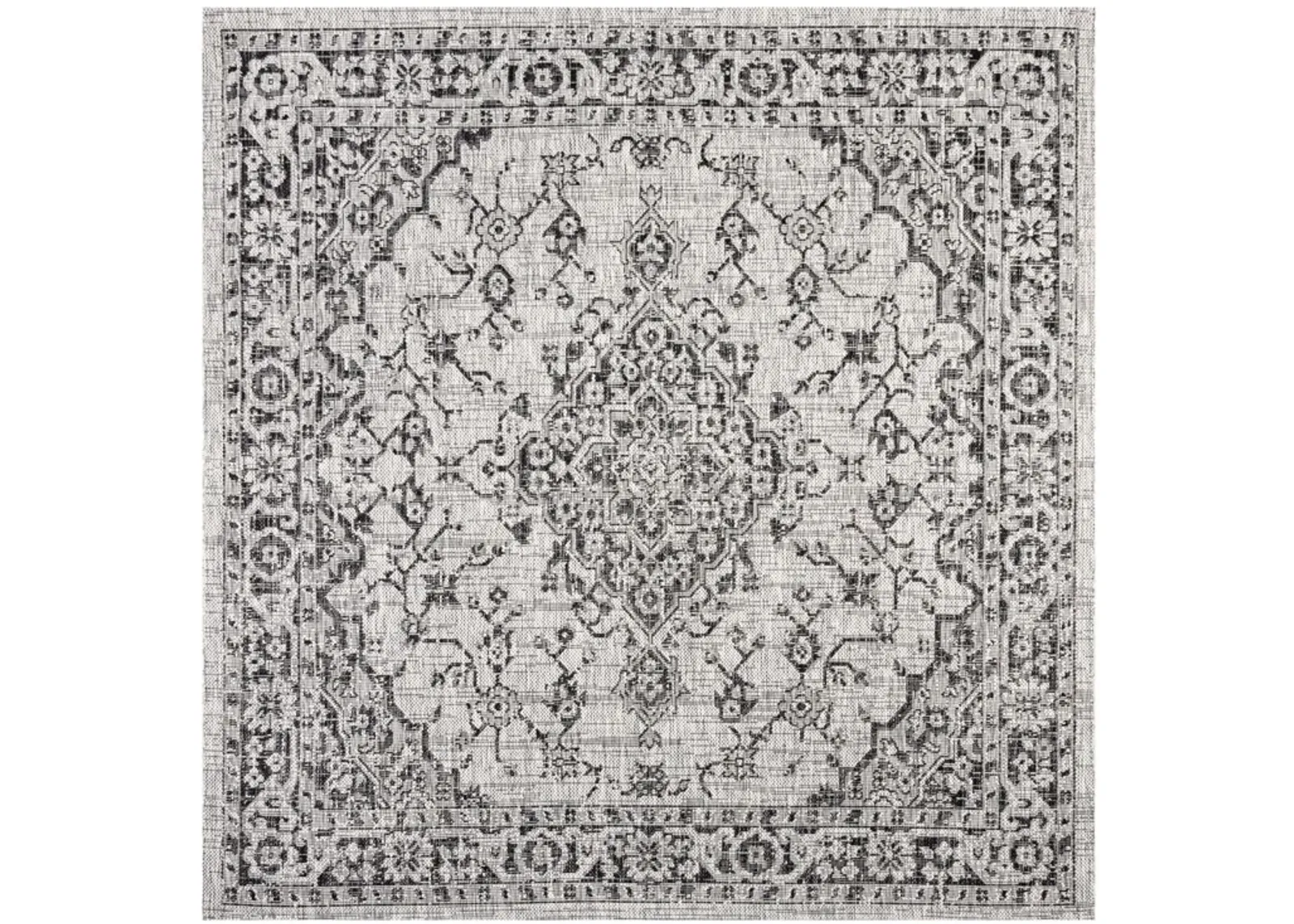 Rozetta Boho Medallion Textured Weave Gray/Black. Indoor/Outdoor Runner Rug