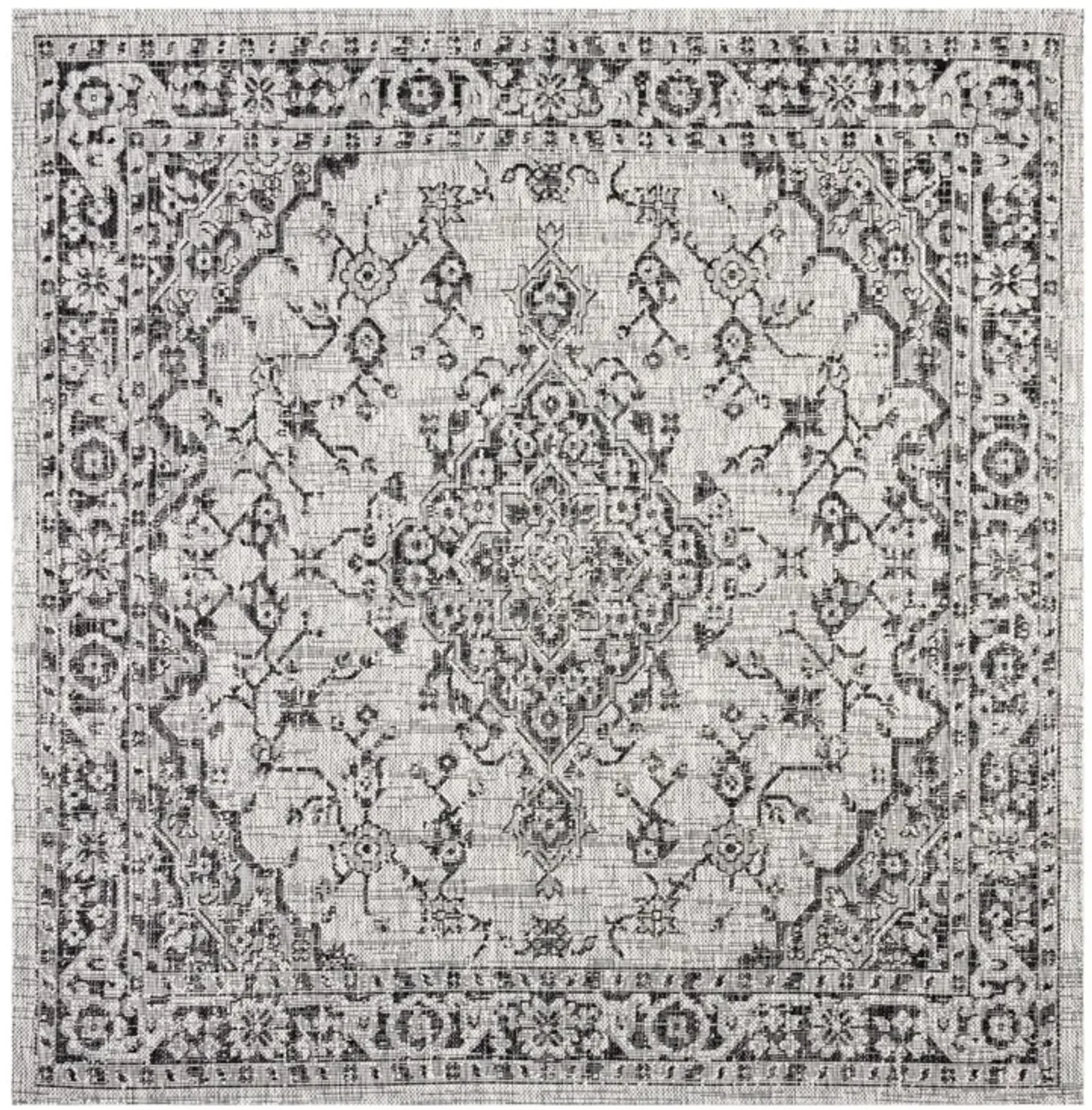 Rozetta Boho Medallion Textured Weave Gray/Black. Indoor/Outdoor Runner Rug