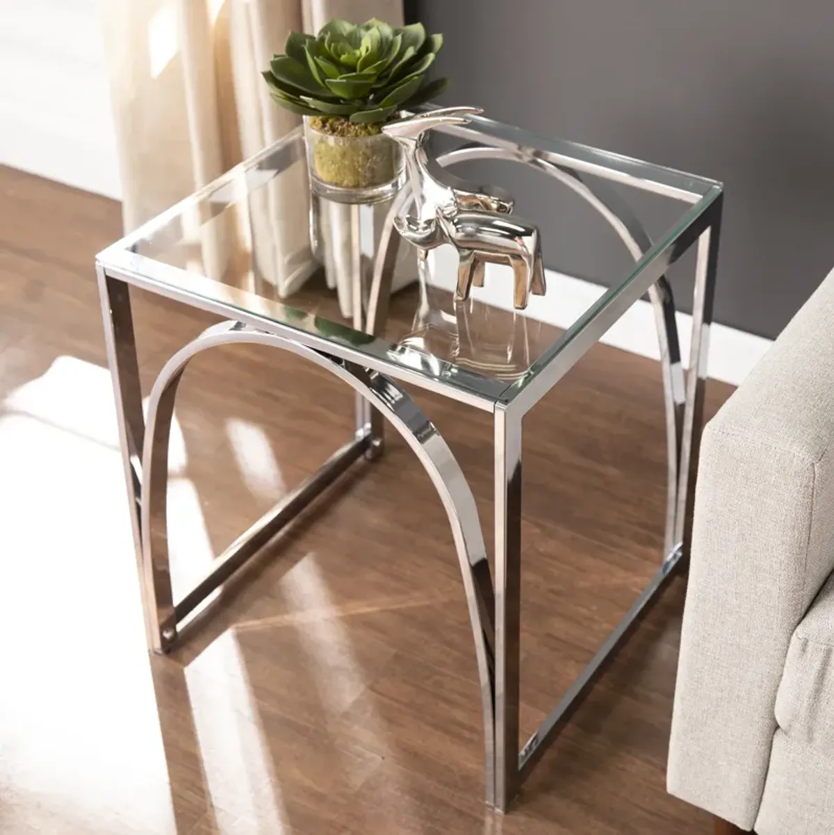 Stevenly Square Glass-Top End Table