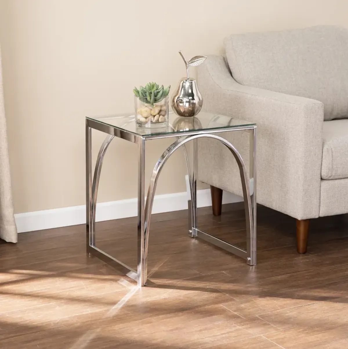 Stevenly Square Glass-Top End Table