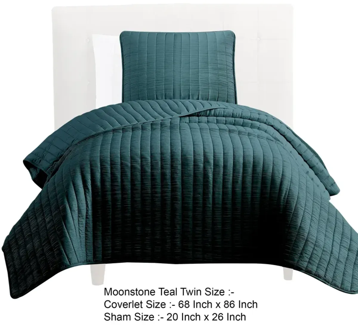 Elia Twin Contemporary Quilt Coverlet Set with Crinkle Texture, Teal Green - Benzara