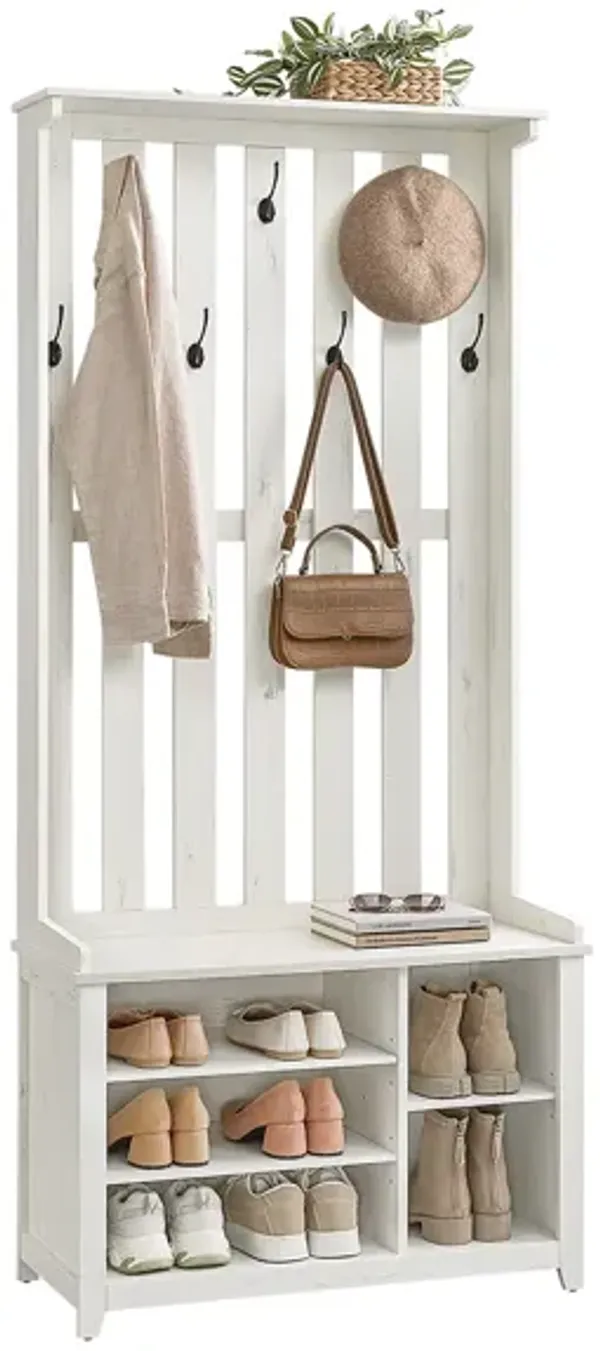 Space-Saving Hall Tree with Bench and Shoe Storage for Home Organization