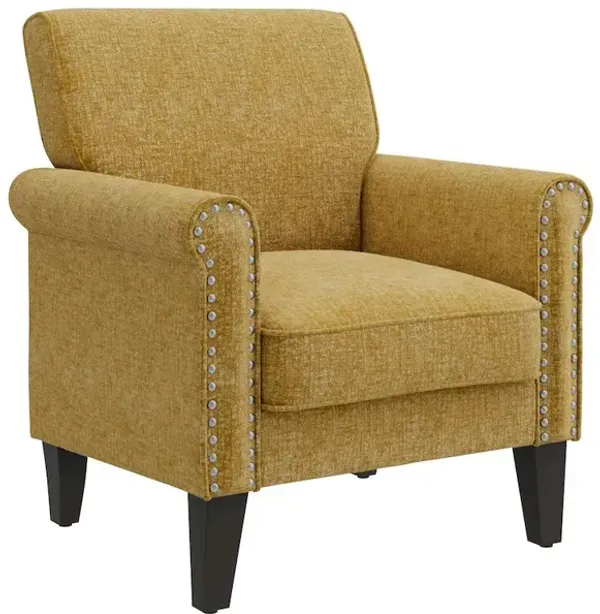 HL Home Furnishings Jean Rolled Armchairs with Nailheads in Gold Chenille
