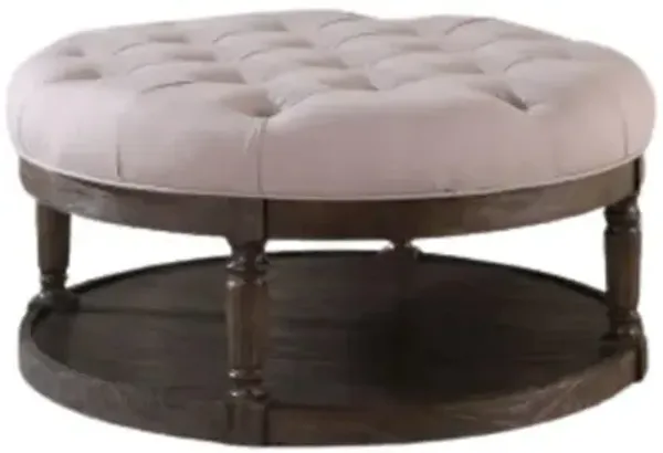 Best Master Tufted Fabric Upholstered Round Ottoman in Rustic Gray/Beige