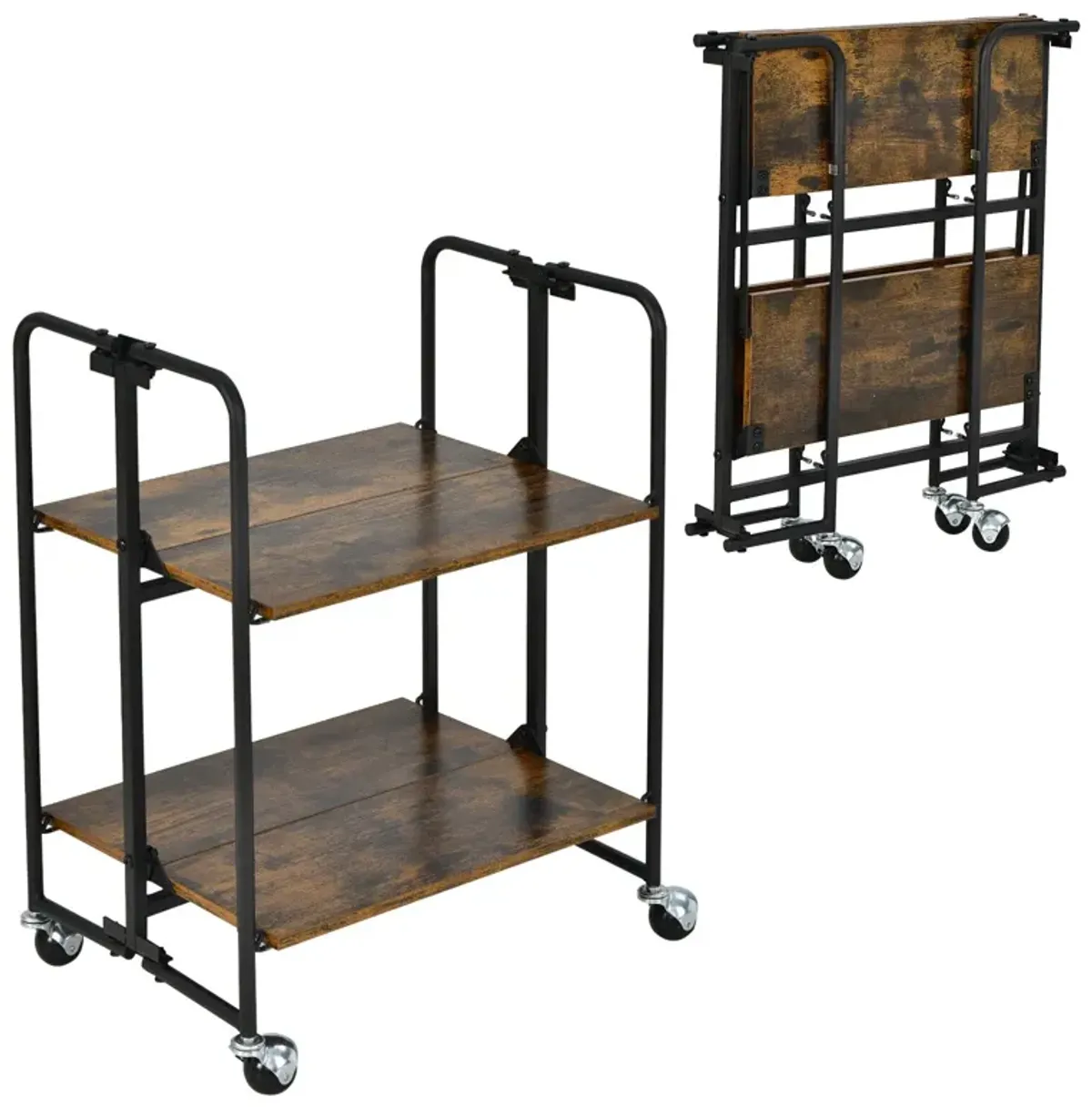 Foldable Rolling Cart with Storage Shelves for Kitchen