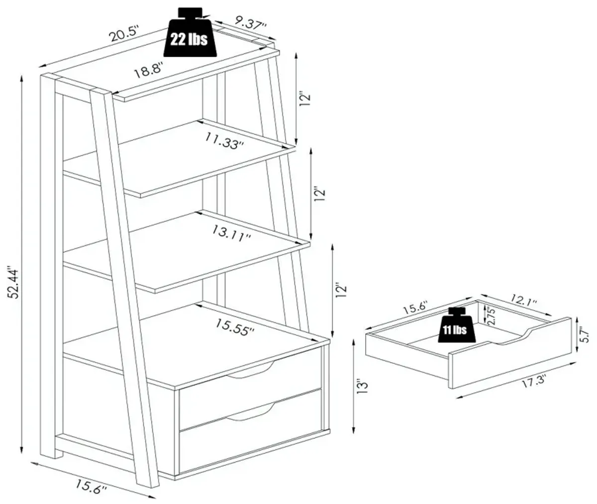 4-Tier Ladder Bookshelf Storage Display with 2 Drawers