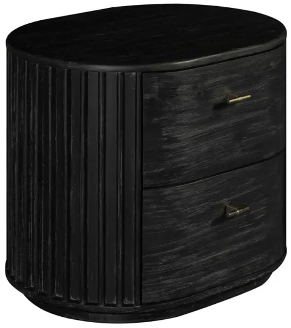 Fely Nightstand, 2 Drawers, Gold Metal Handles, Black Acacia Veneer - Benzara