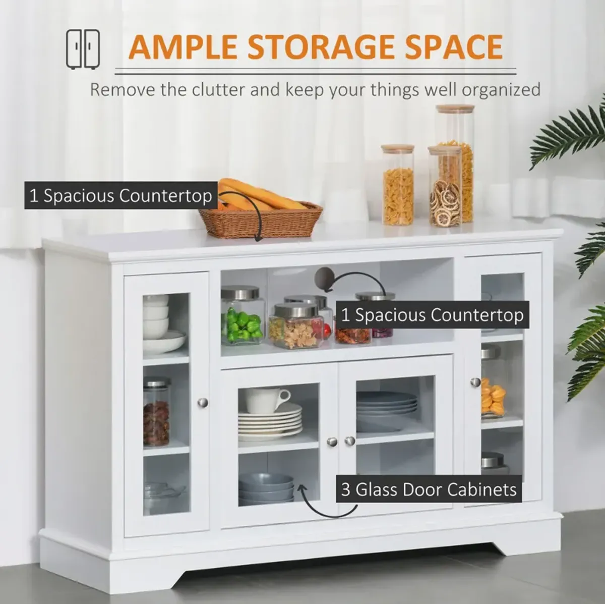 White Kitchen Organizer: Modern Sideboard with Glass Doors