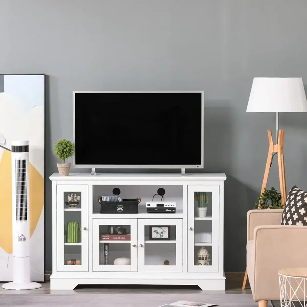 White Kitchen Organizer: Modern Sideboard with Glass Doors