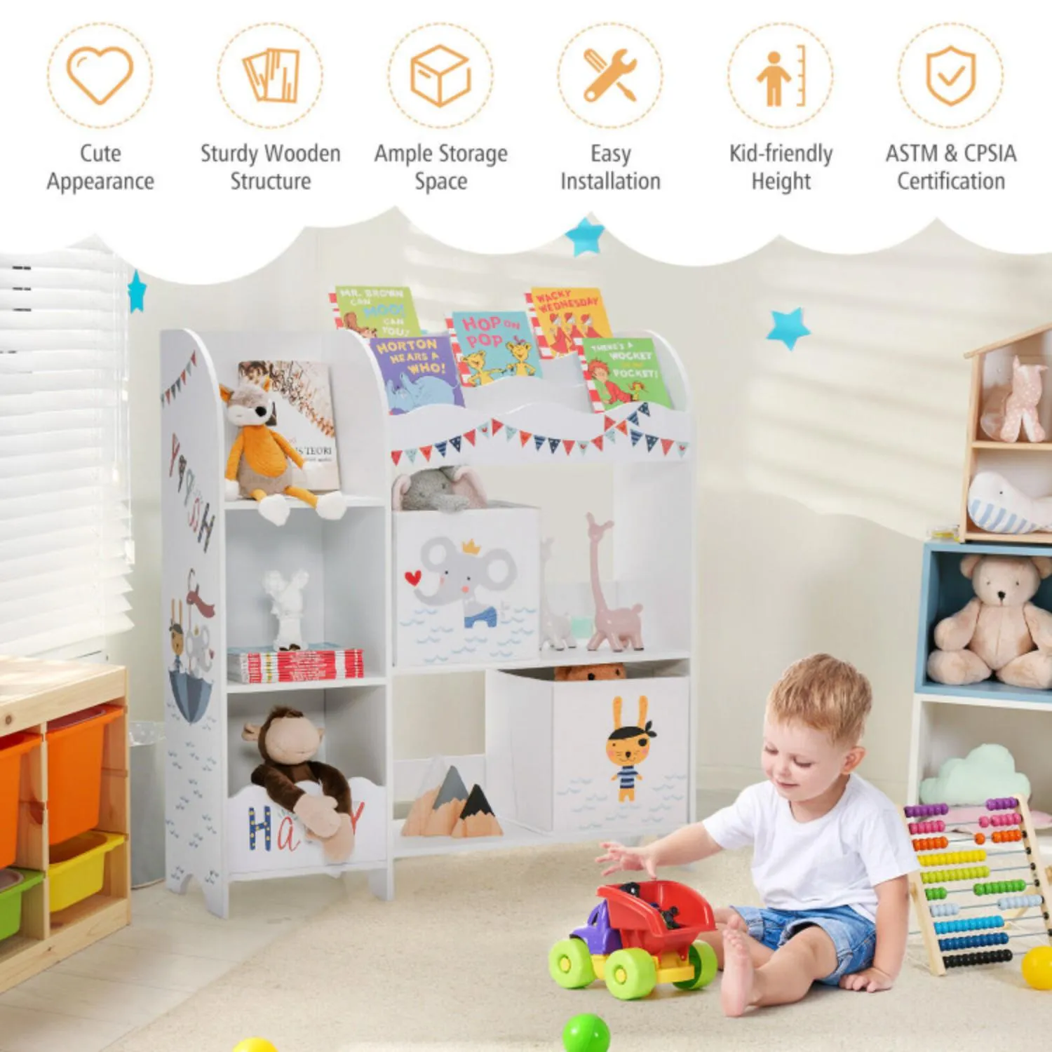 Hivvago Wooden Children Storage Cabinet with Storage Bins