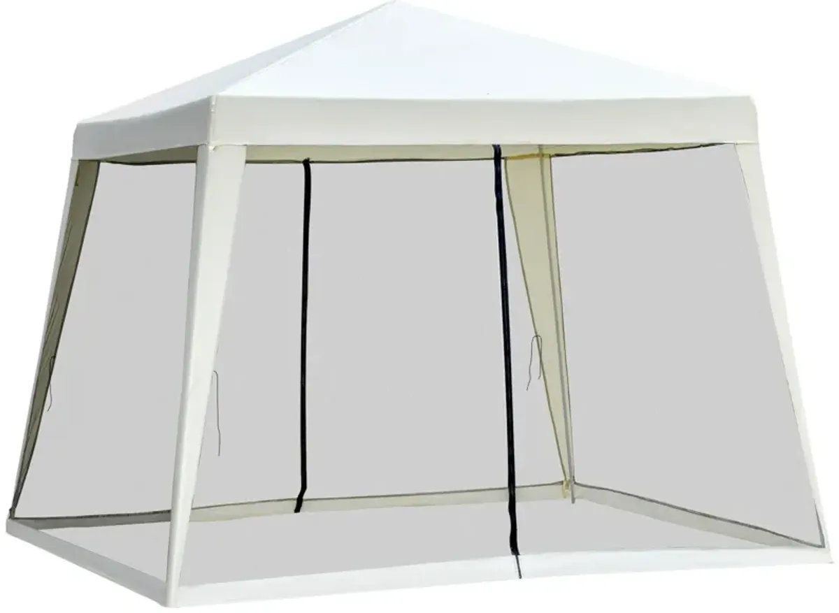 Beige Patio Sanctuary: 10x10 Outdoor Canopy Tent with Mesh Walls