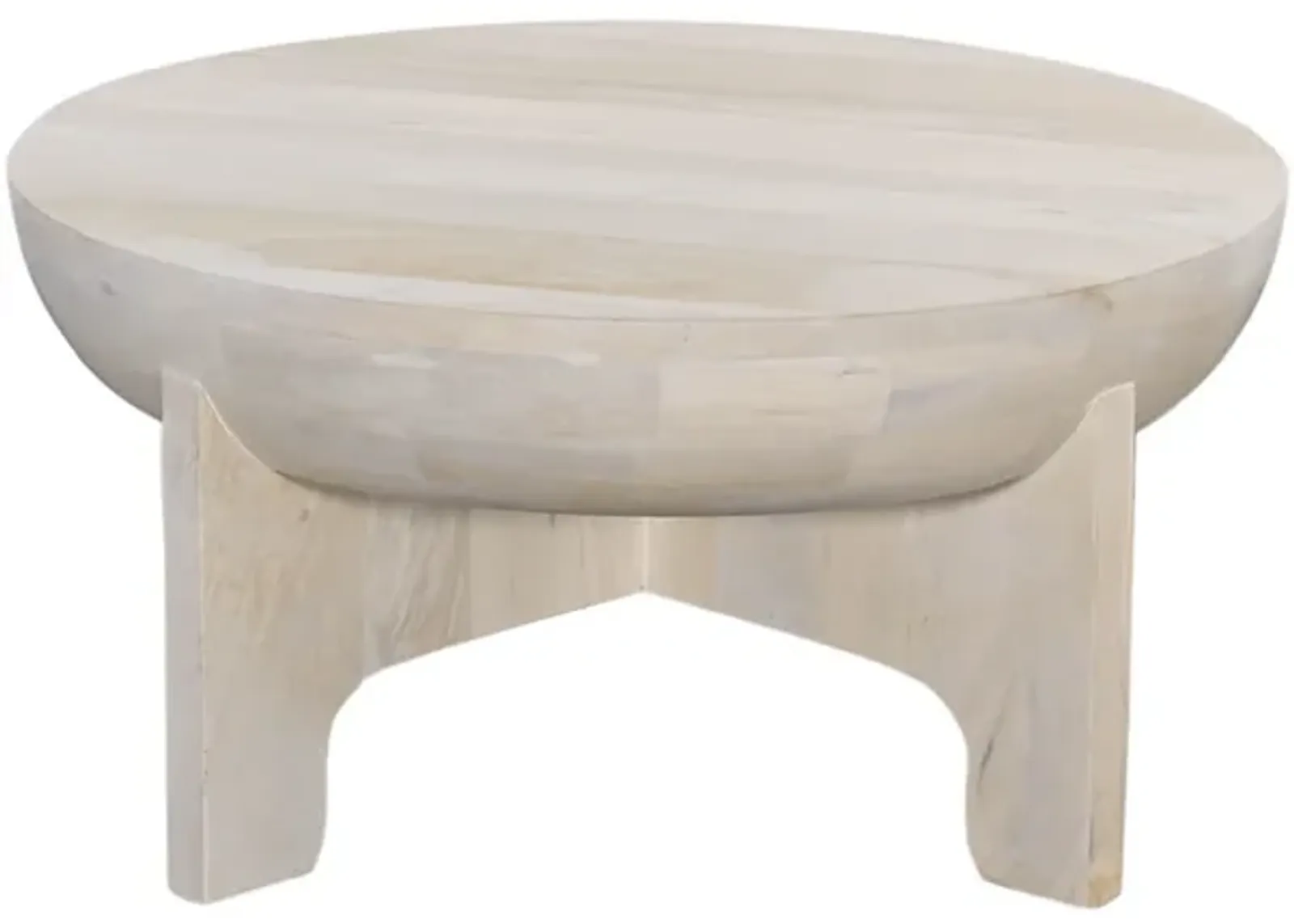 Tomas 32 Inch Coffee Table, Mango Wood Drum Top, Classic Washed White - Benzara