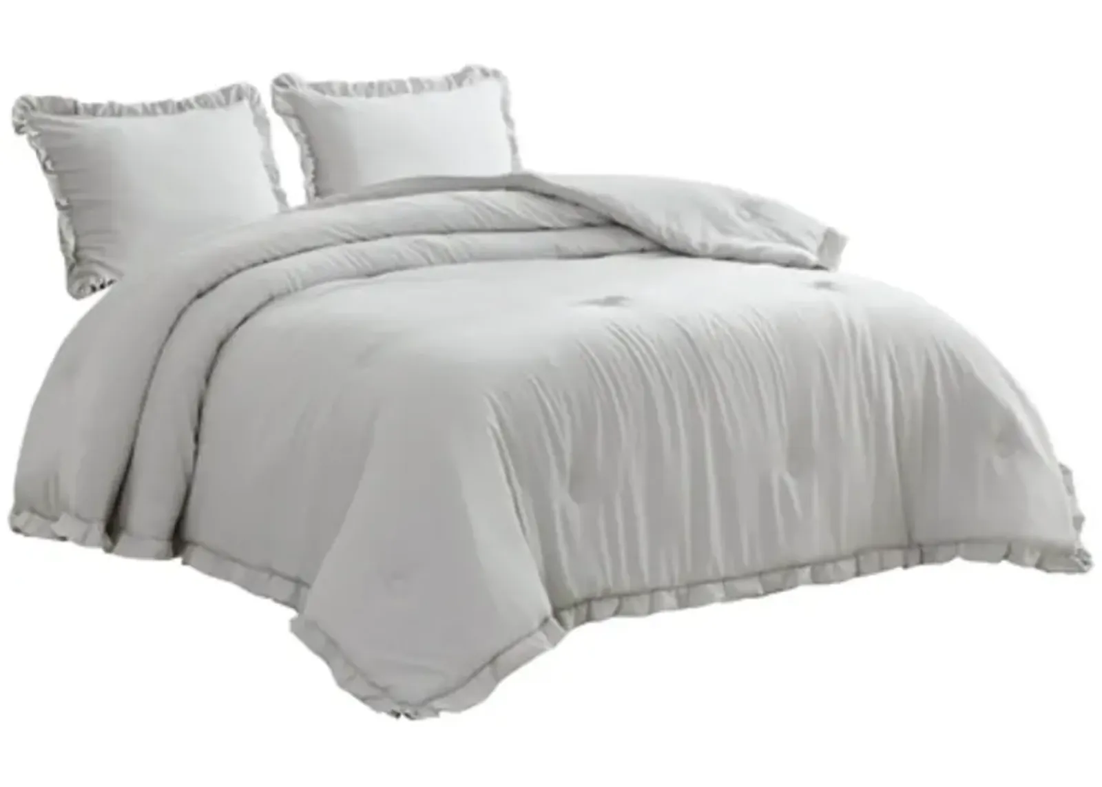 Hivvago Full Size Grey Stone Washed Ruffled Edge Microfiber Comforter Set