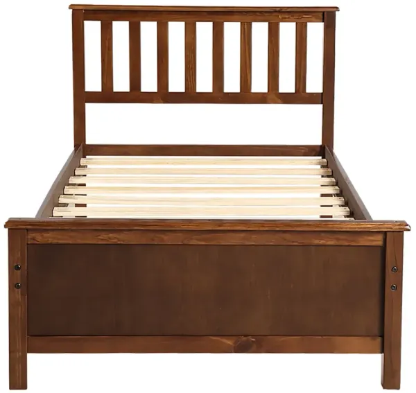 Whisen Twin Size Wood Platform Bed with Headboard, Footboard and Wood Slat Support - Walnut