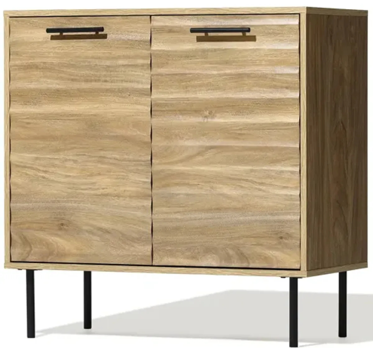 LuxenHome Mid-Century Modern Wave 2-Door Cabinet with Metal Legs