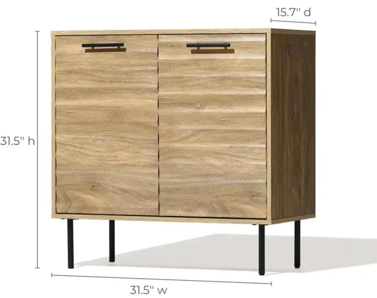 LuxenHome Mid-Century Modern Wave 2-Door Cabinet with Metal Legs