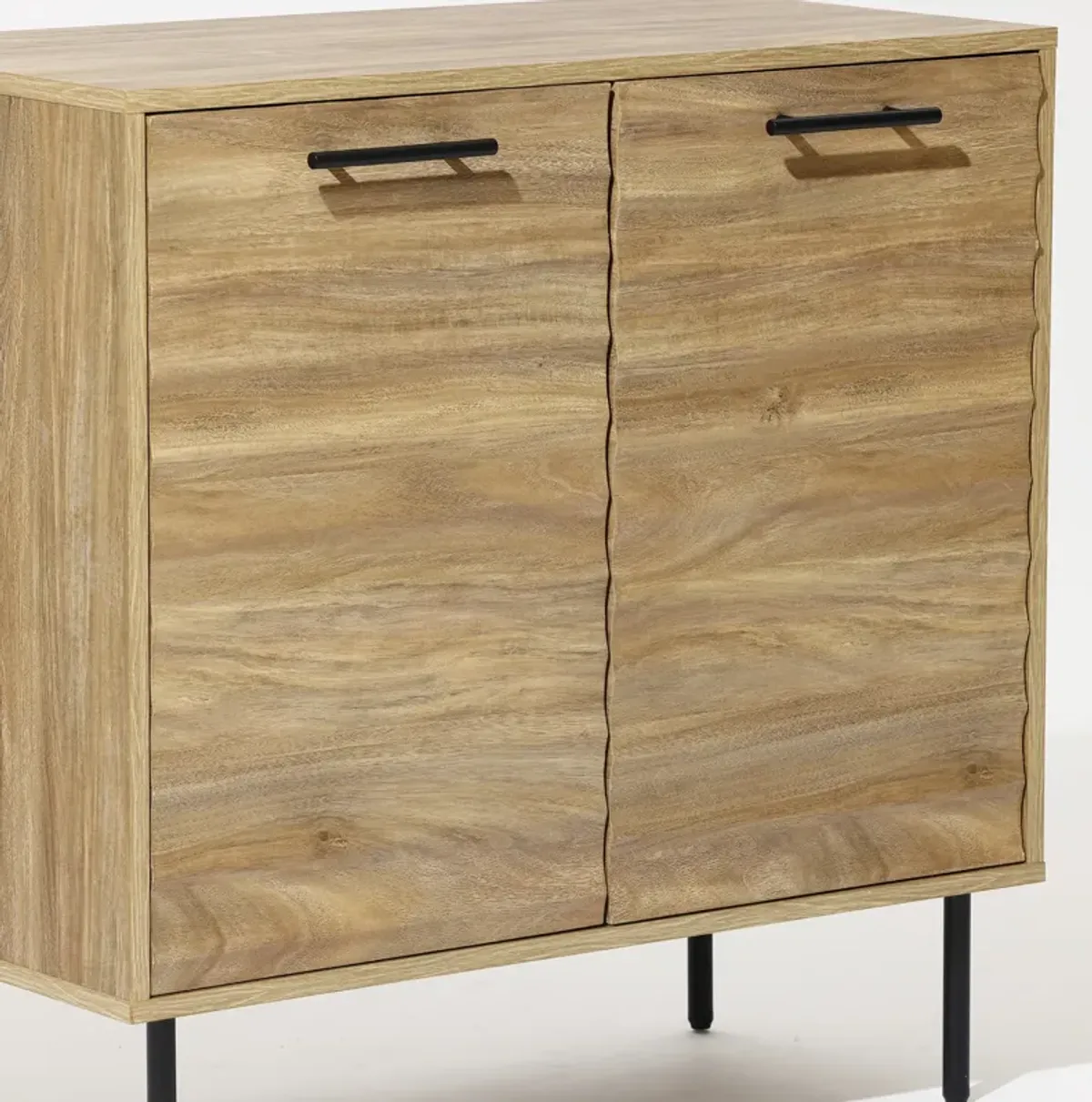 LuxenHome Mid-Century Modern Wave 2-Door Cabinet with Metal Legs