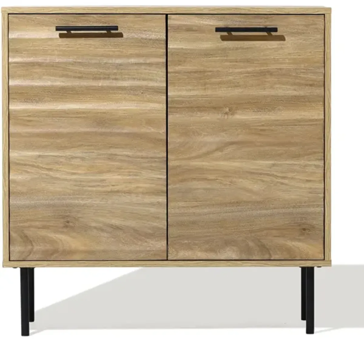 LuxenHome Mid-Century Modern Wave 2-Door Cabinet with Metal Legs