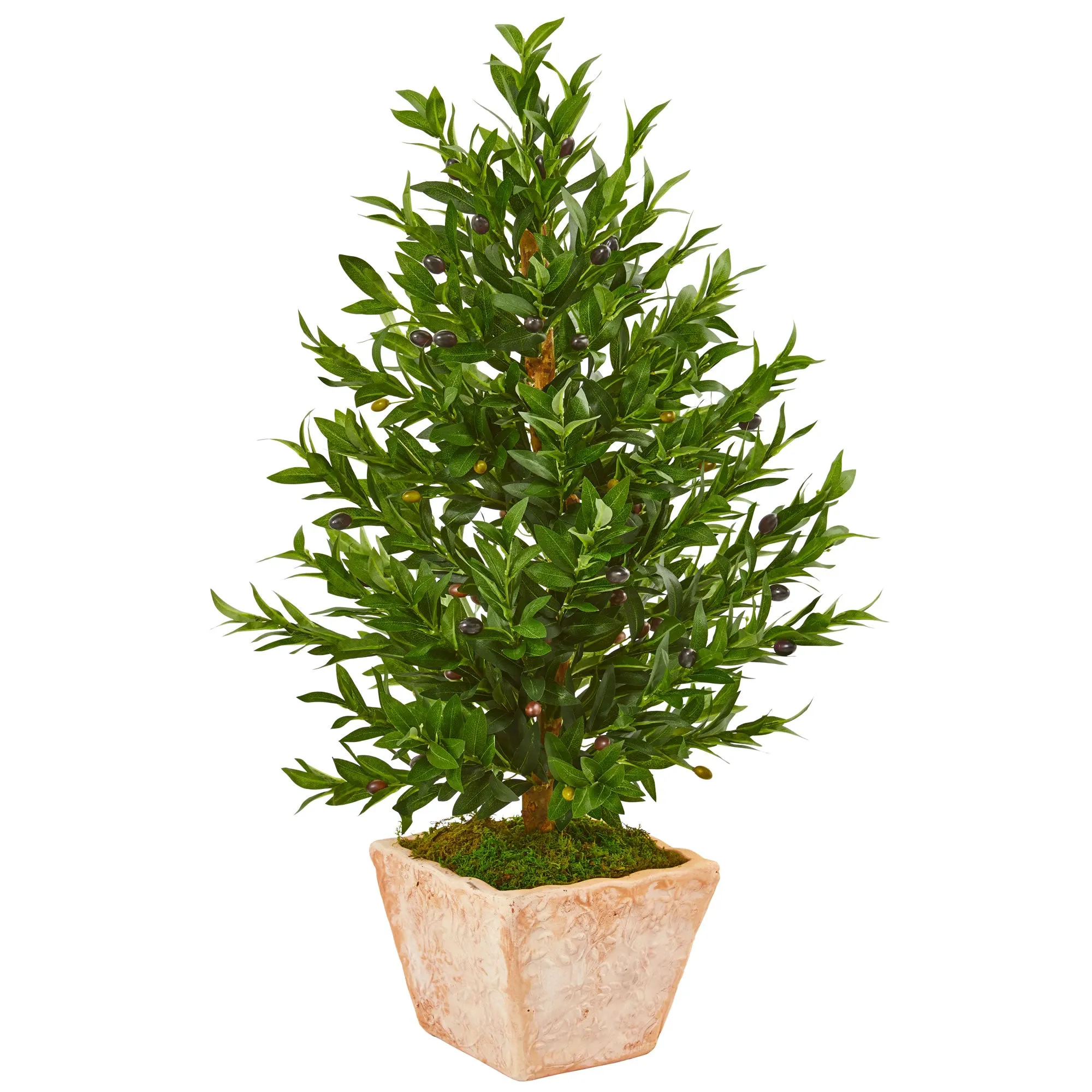 HomPlanti 35 Inches Olive Cone Topiary Artificial Tree in Terra Cotta Planter UV Resistant (Indoor/Outdoor)