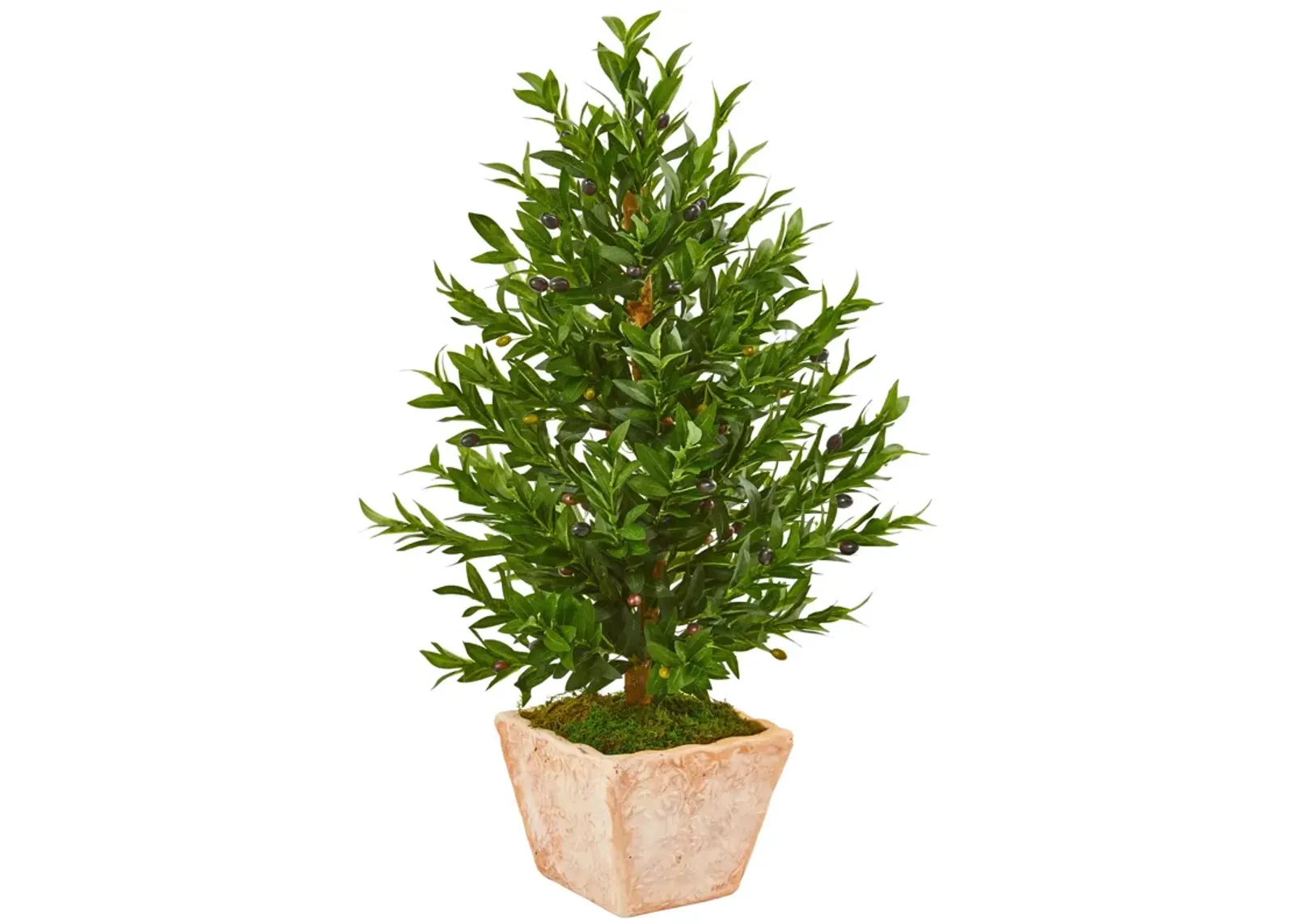 HomPlanti 35 Inches Olive Cone Topiary Artificial Tree in Terra Cotta Planter UV Resistant (Indoor/Outdoor)