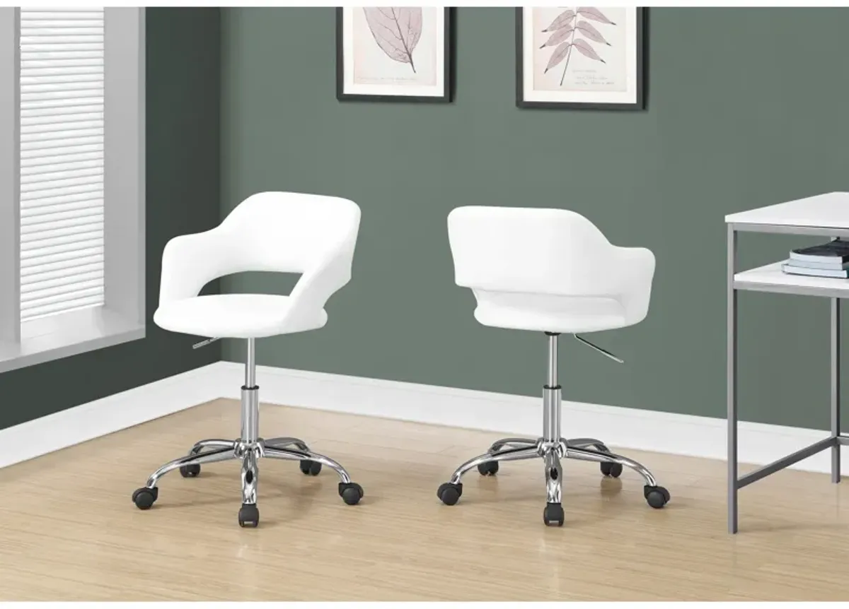 Monarch Specialties I 7299 Office Chair, Adjustable Height, Swivel, Ergonomic, Armrests, Computer Desk, Work, Metal, Pu Leather Look, White, Chrome, Contemporary, Modern