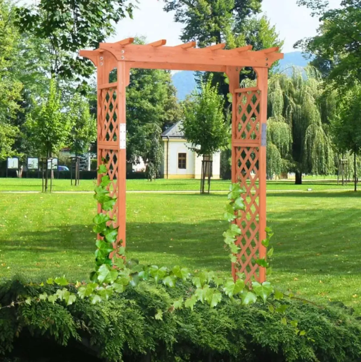 Hivvago 7 Feet Garden Wooden High Arbor Arch Plant Pergola