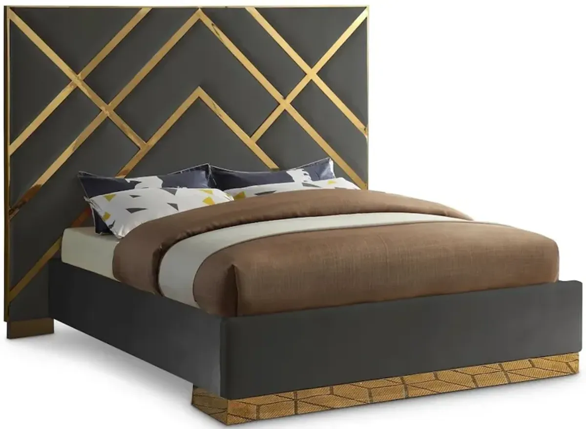 Meridian Furniture Vector Grey Velvet King Bed