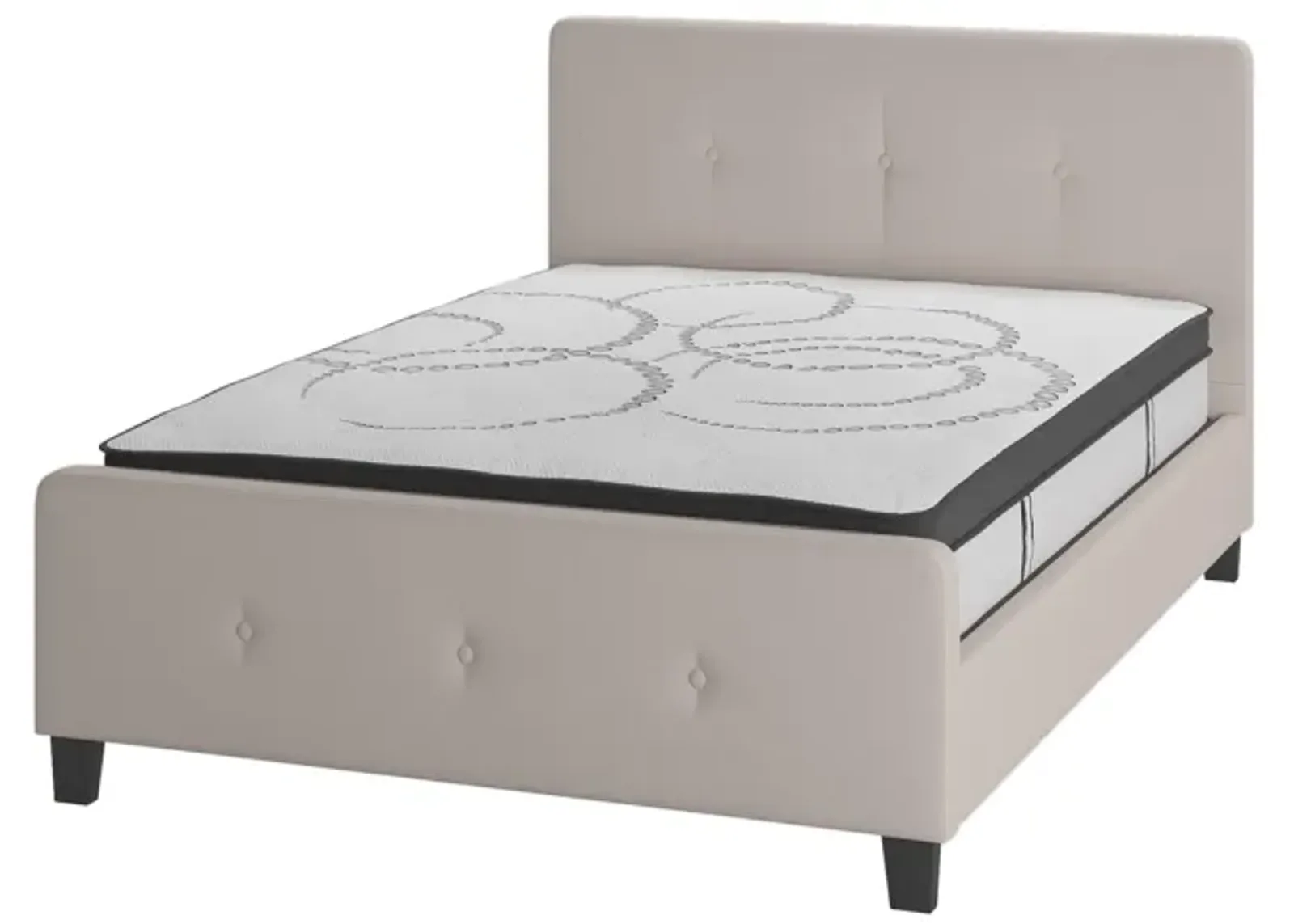 Tribeca Full Size Tufted Upholstered Platform Bed in Beige Fabric with 10 Inch CertiPUR-US Certified Pocket Spring Mattress