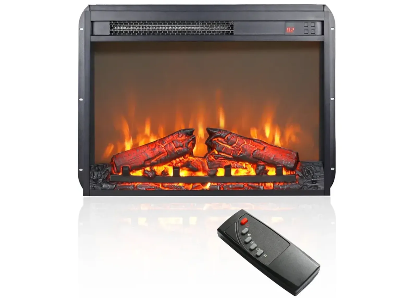 23 Inch Electric Fireplace Insert, Ultra Thin Heater With Log Set & Realistic Flame, Remote