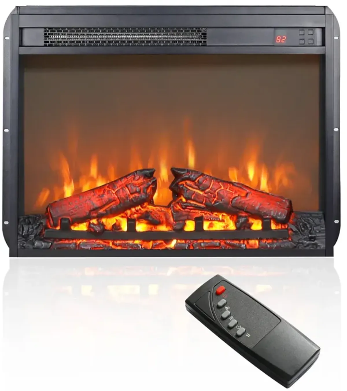 23 Inch Electric Fireplace Insert, Ultra Thin Heater With Log Set & Realistic Flame, Remote