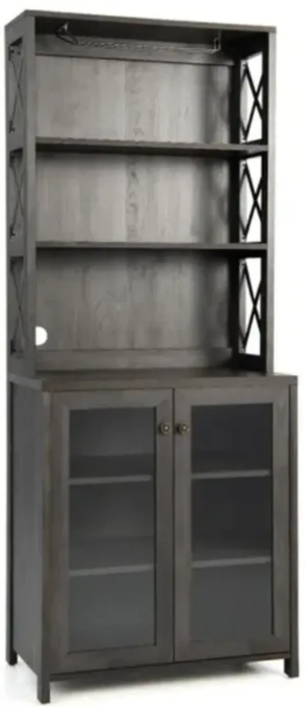 Hivvago Tall Freestanding Bar Cabinet Buffet with Glass Holder and Adjustable Shelf
