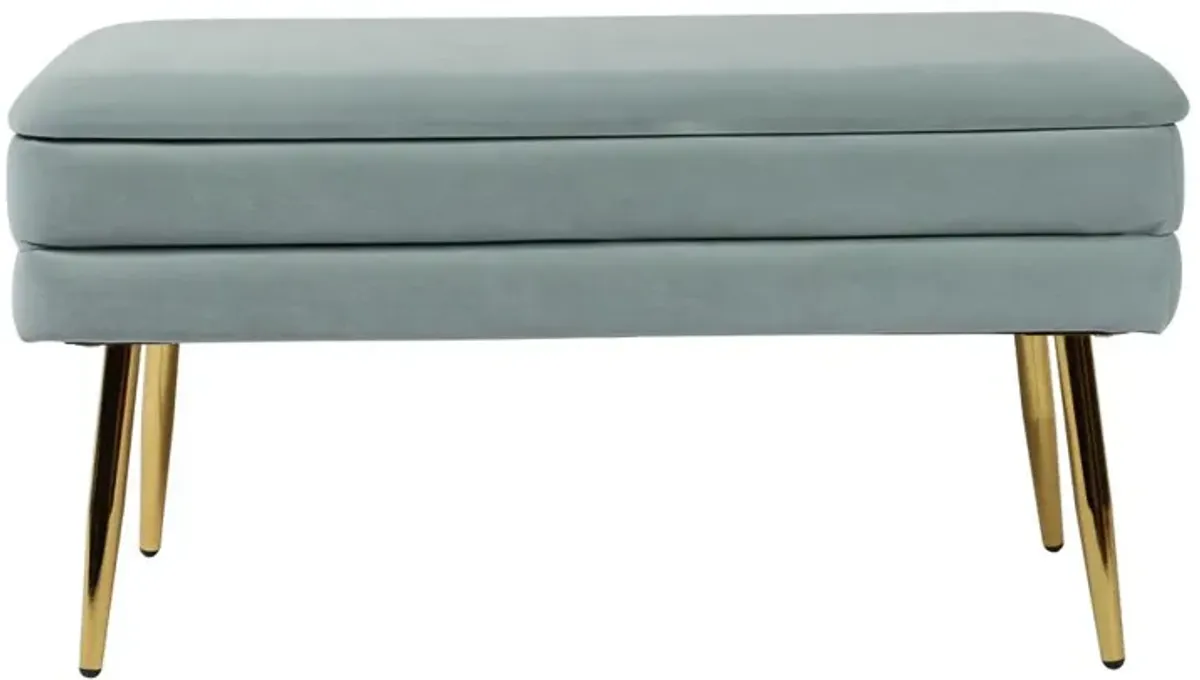 Belen Kox Sea Blue Velvet Storage Bench, Belen Kox